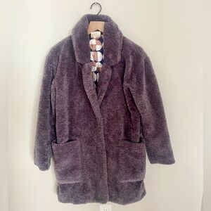 Anthropologie Lisanne Faux Fur Coat Purple Gray Teddy Fluffy Plush Overcoat XS